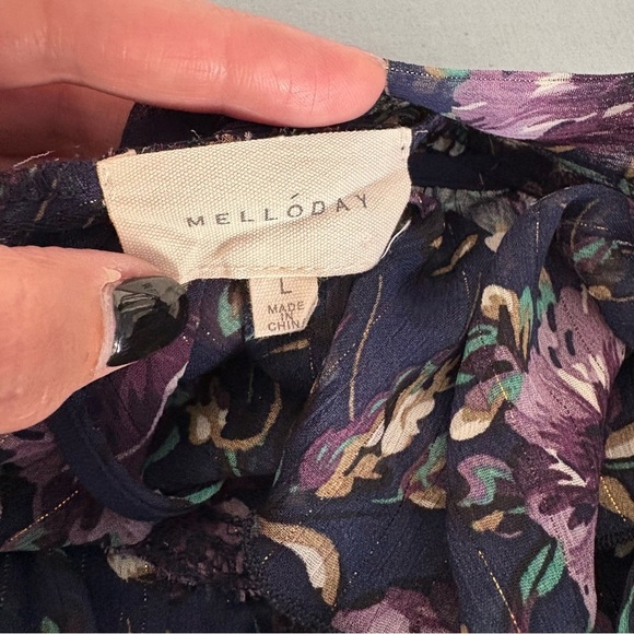 MELLODAY Floral Chiffon Midi Maxi Deep V-neck Flutter Sleeve Dress w Pockets - Picture 8 of 17